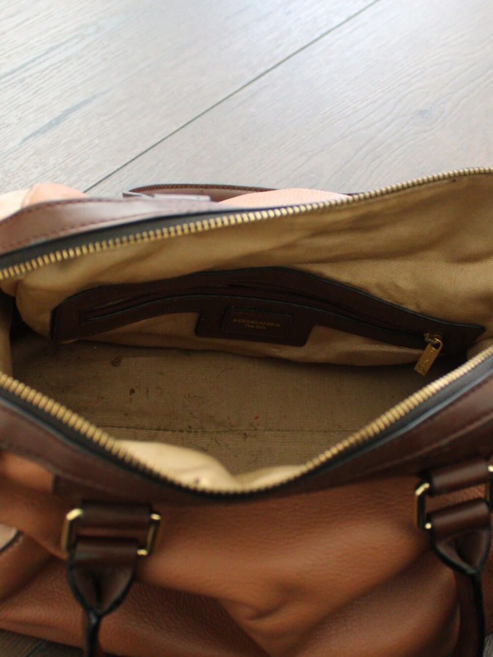 BCBGMAXAZRIA Brown Leather Satchel Bag with Gold Hardware - Picture 12 of 12